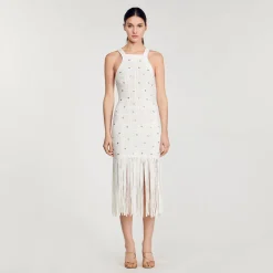 Robes*SANDRO Robe Midi à Franges blanc