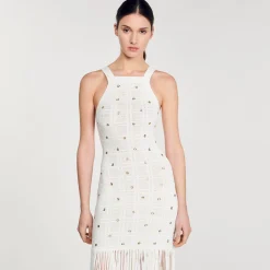 Robes*SANDRO Robe Midi à Franges blanc