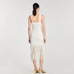 Robes*SANDRO Robe Midi à Franges blanc