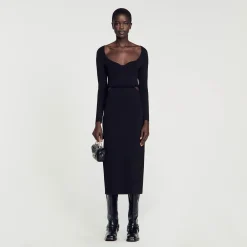 Robes*SANDRO Robe Midi Ajourée Noir