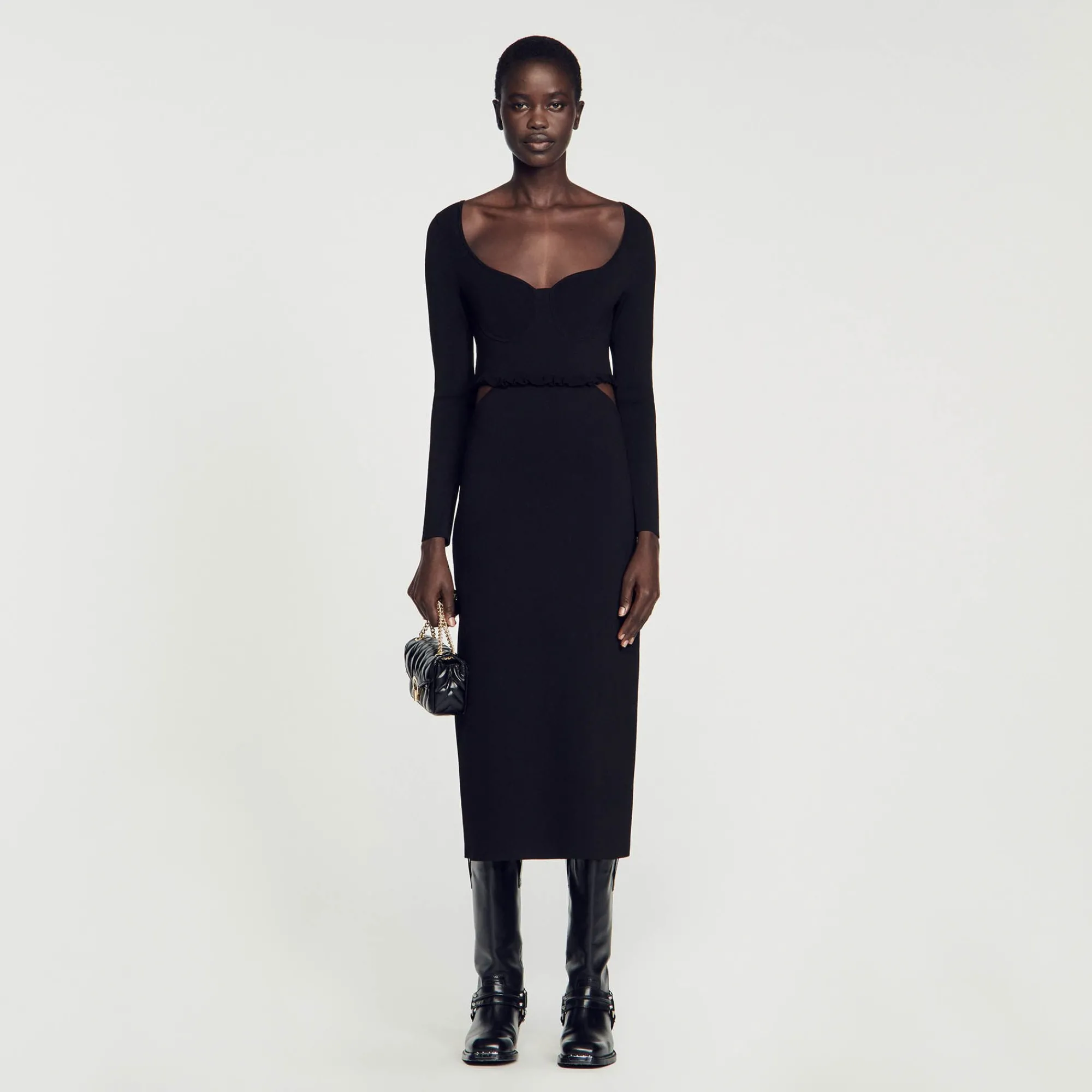 Robes*SANDRO Robe Midi Ajourée Noir