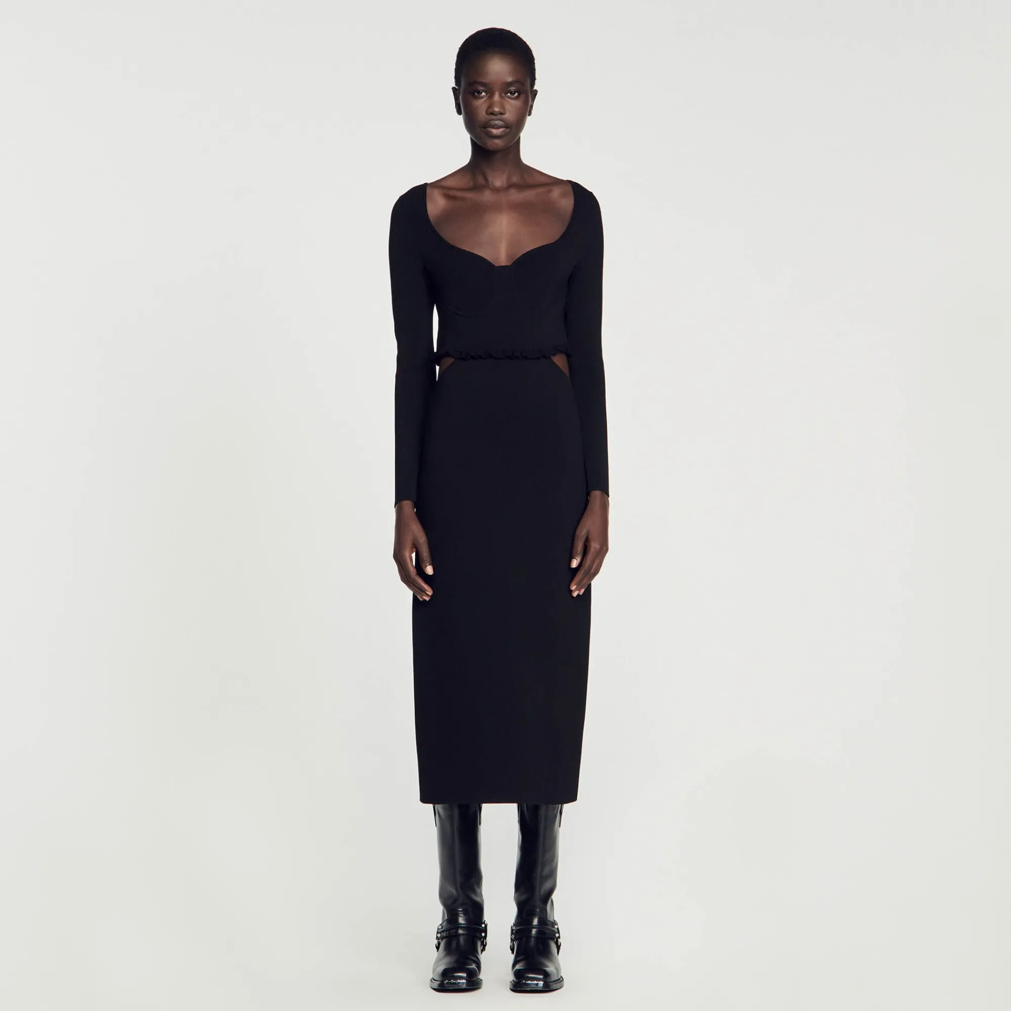 Robes*SANDRO Robe Midi Ajourée Noir