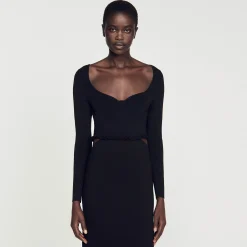 Robes*SANDRO Robe Midi Ajourée Noir