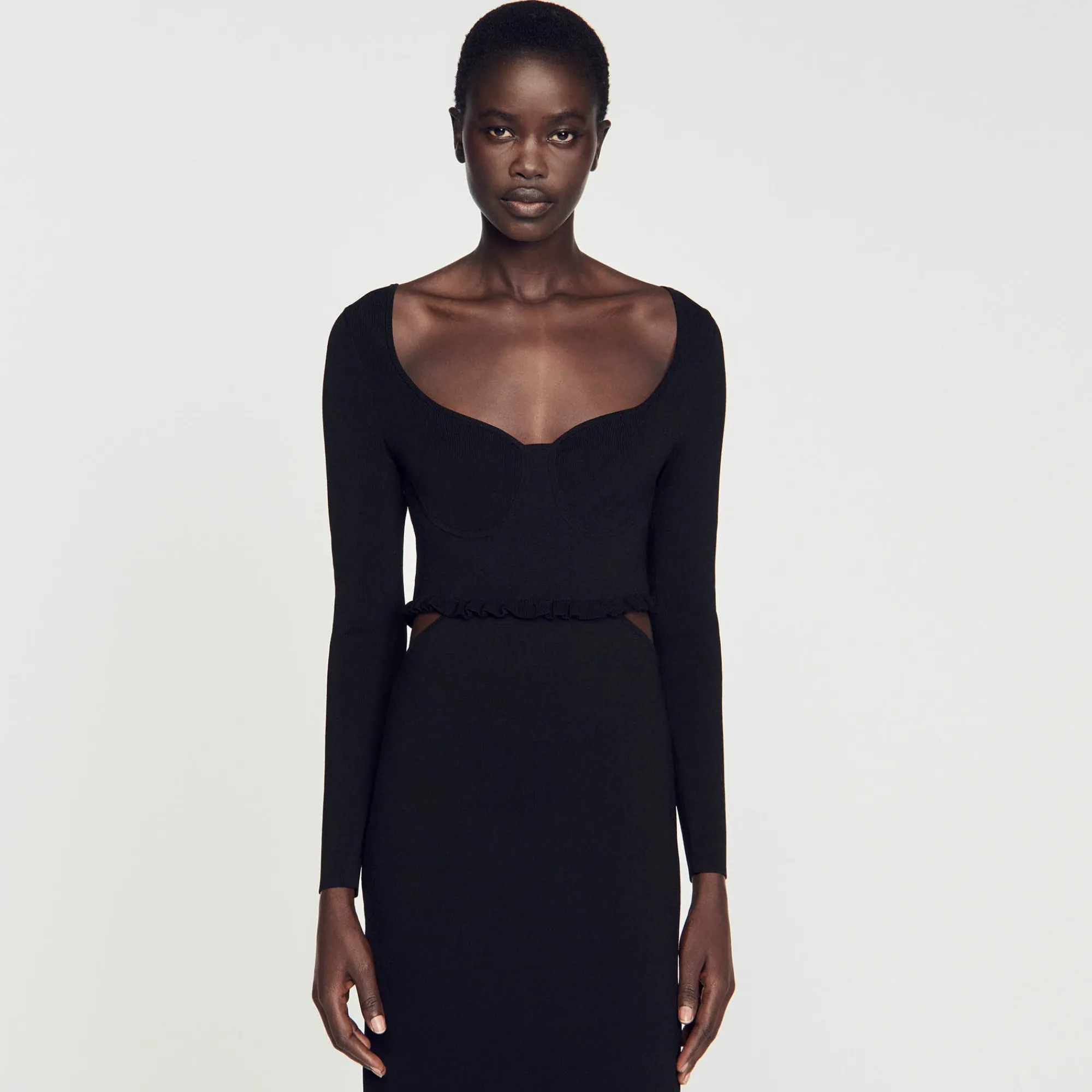 Robes*SANDRO Robe Midi Ajourée Noir