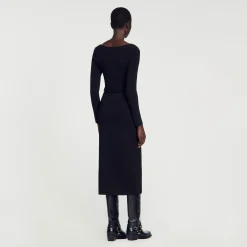 Robes*SANDRO Robe Midi Ajourée Noir