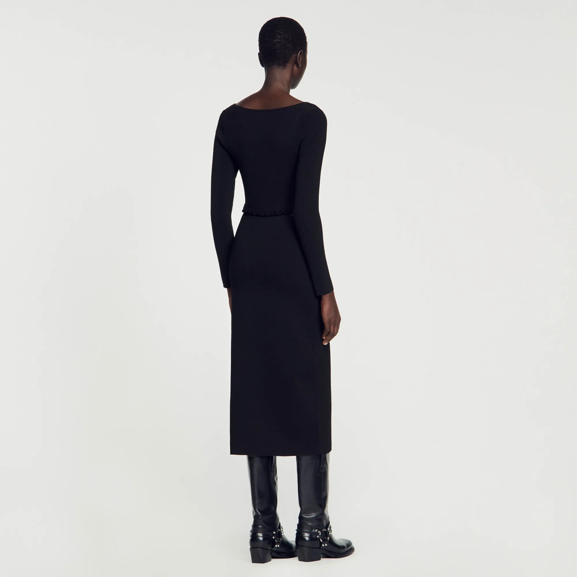 Robes*SANDRO Robe Midi Ajourée Noir