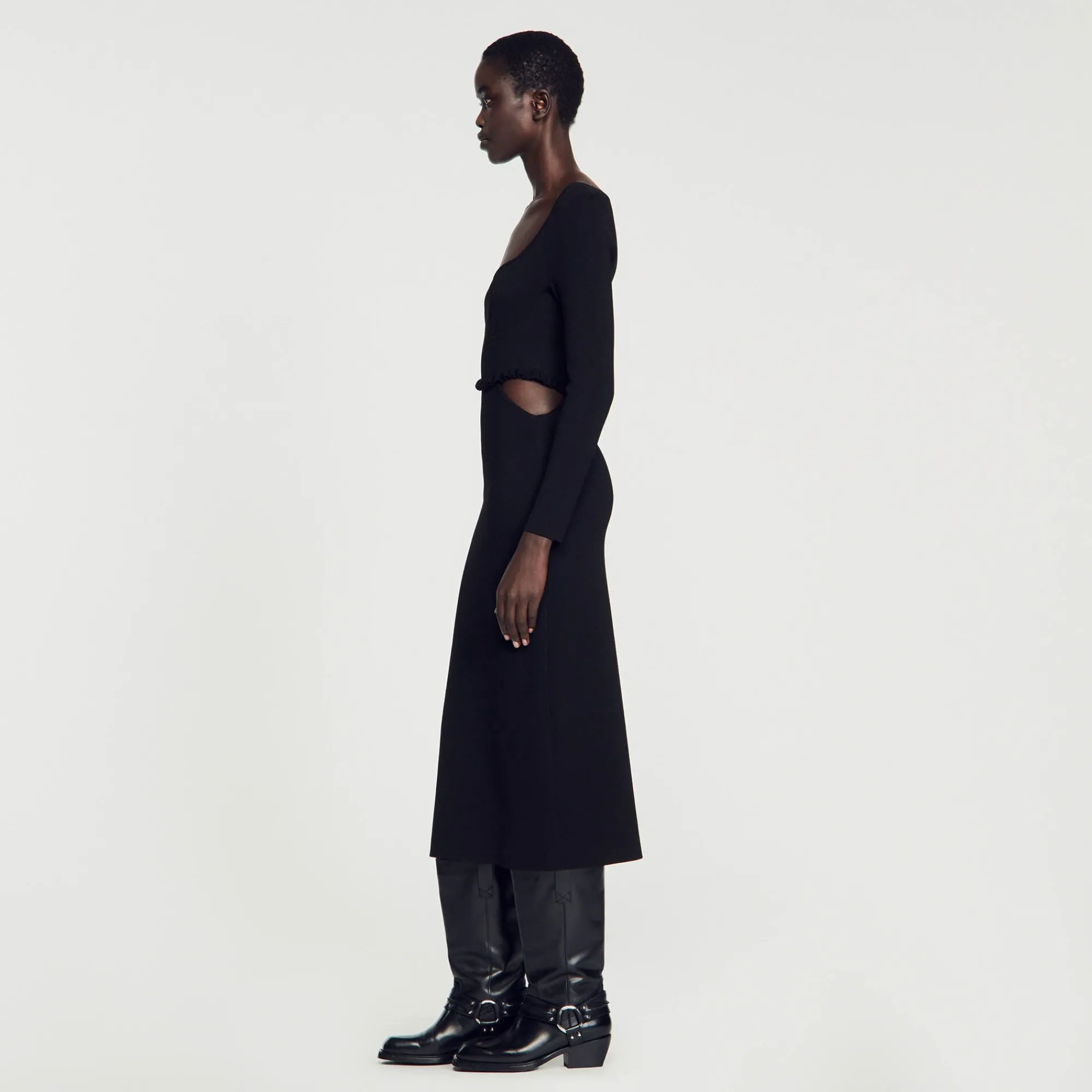 Robes*SANDRO Robe Midi Ajourée Noir