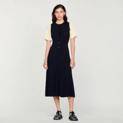 Robes*SANDRO Robe Midi Côtelée Noir