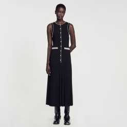 Robes*SANDRO Robe Midi En Maille Noir