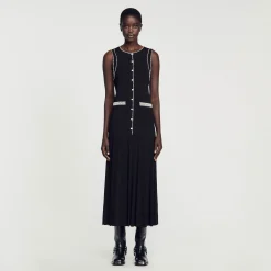 Robes*SANDRO Robe Midi En Maille Noir
