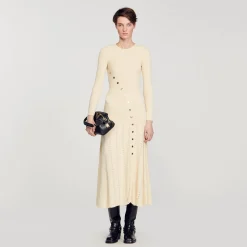 Robes*SANDRO Robe Midi En Maille Beige
