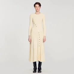 Robes*SANDRO Robe Midi En Maille Beige