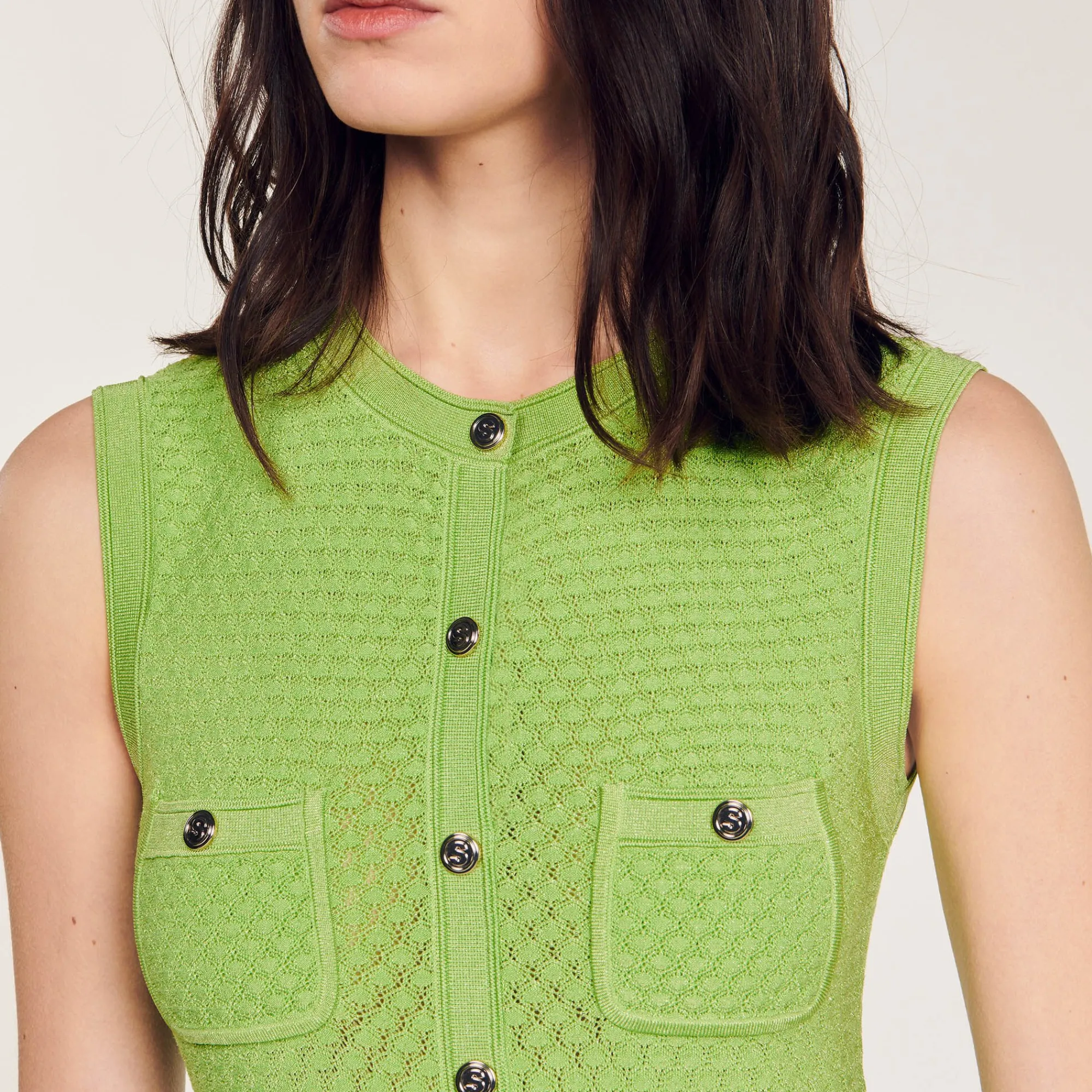 Robes*SANDRO Robe Midi En Maille Vert Olive