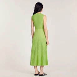 Robes*SANDRO Robe Midi En Maille Vert Olive