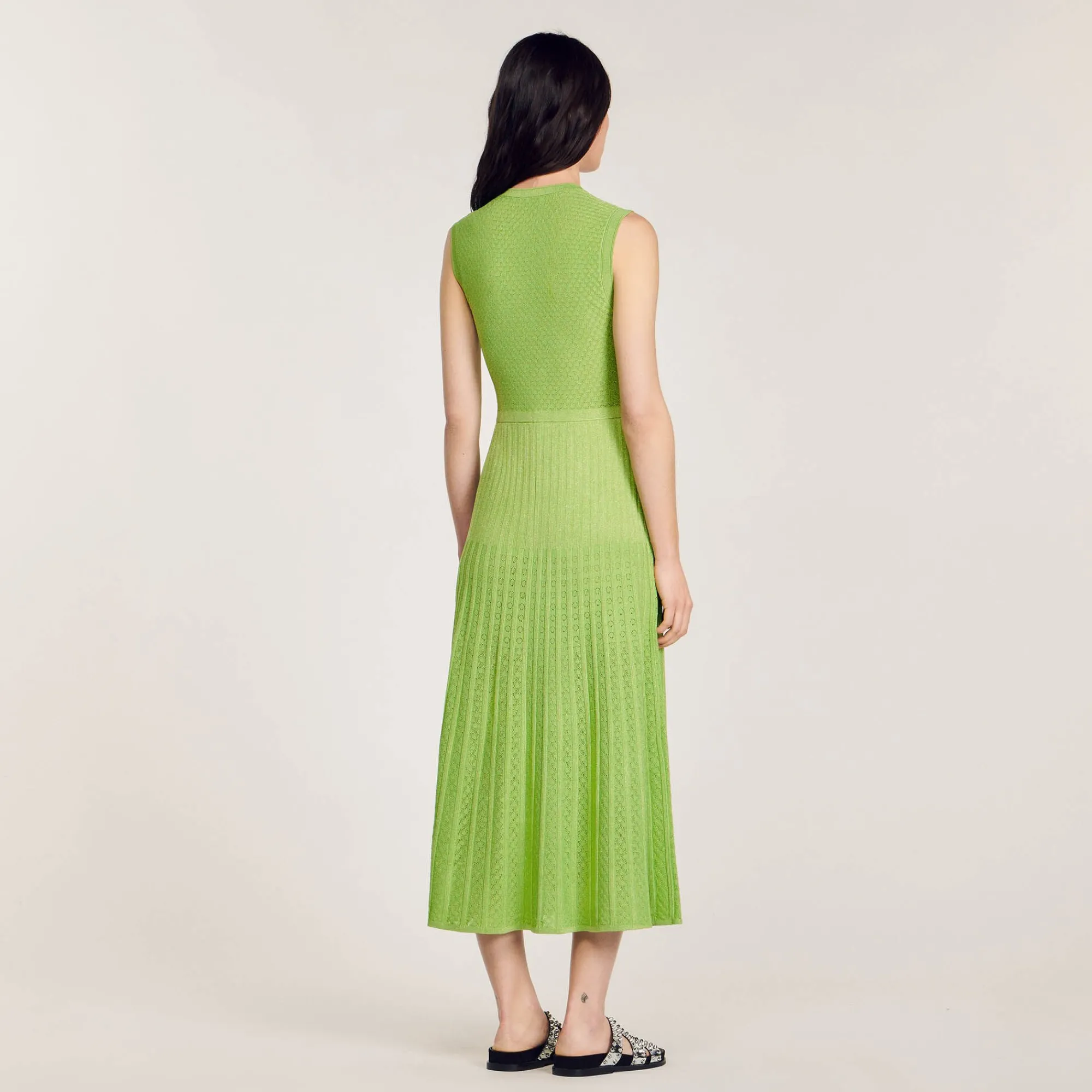 Robes*SANDRO Robe Midi En Maille Vert Olive