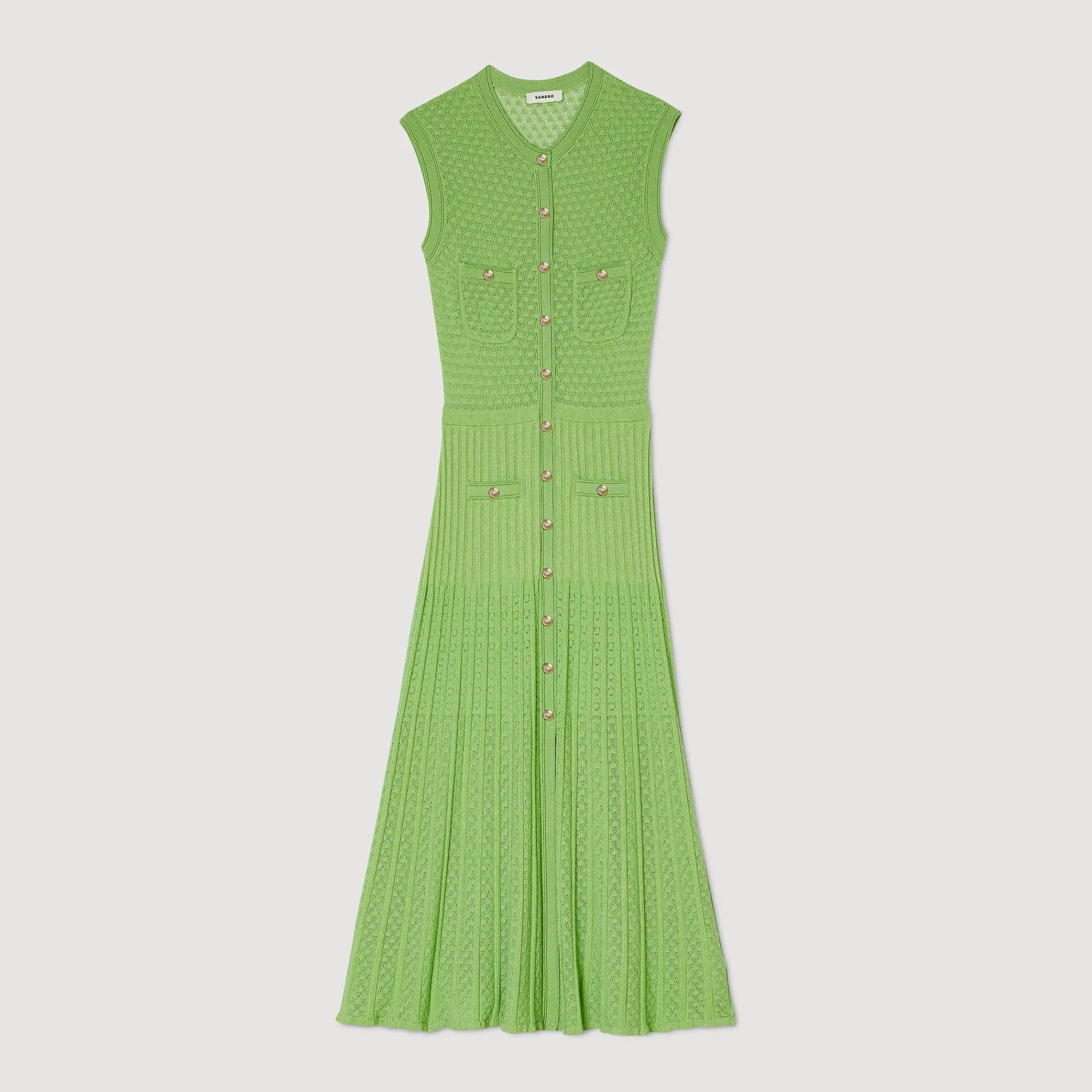 Robes*SANDRO Robe Midi En Maille Vert Olive