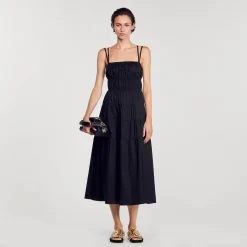 Robes*SANDRO Robe Midi Froncée Noir