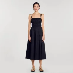 Robes*SANDRO Robe Midi Froncée Noir