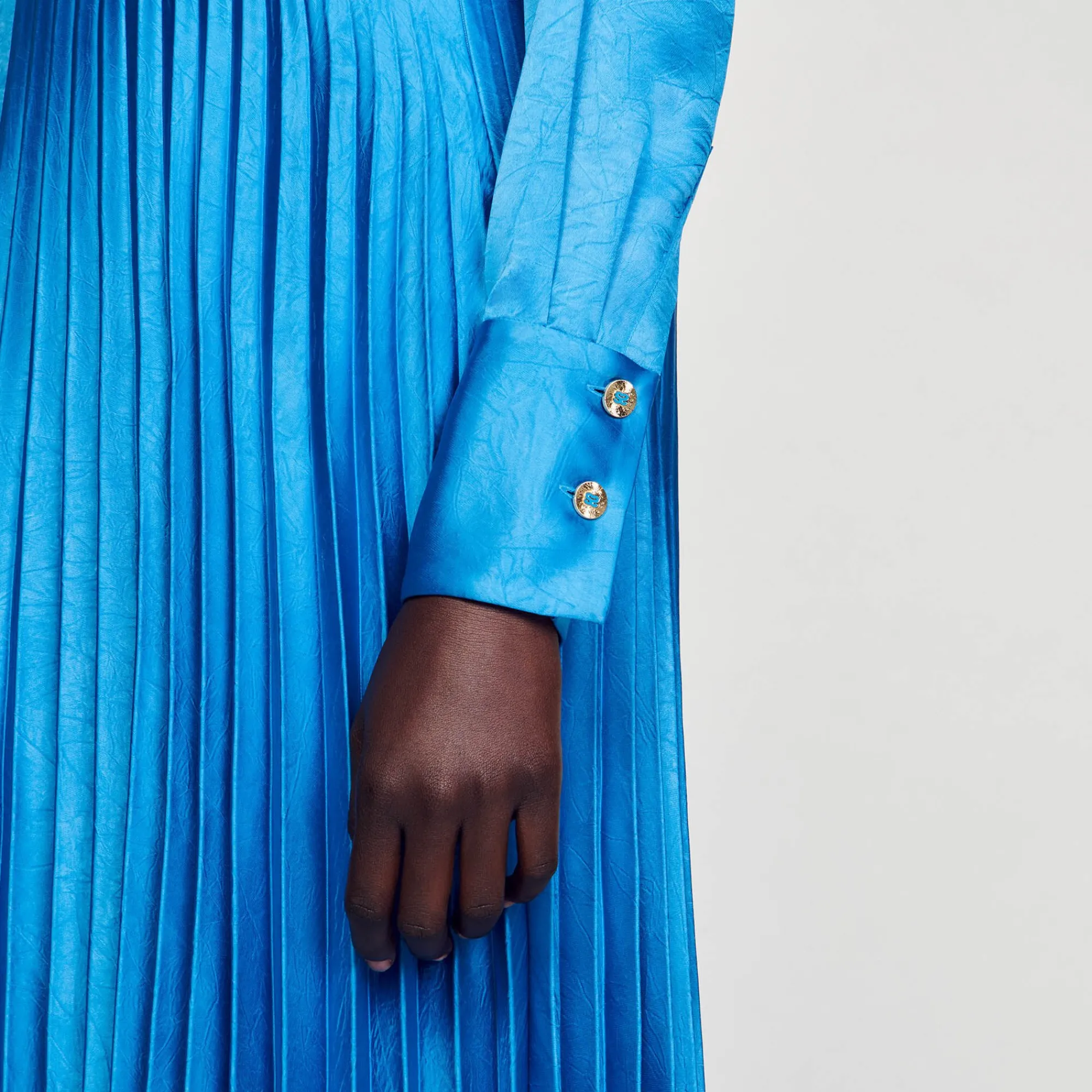 Robes*SANDRO Robe Midi Satinée Plissée Bleu Pétrole