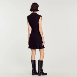 Robes*SANDRO Robe Plissée En Tweed Noir