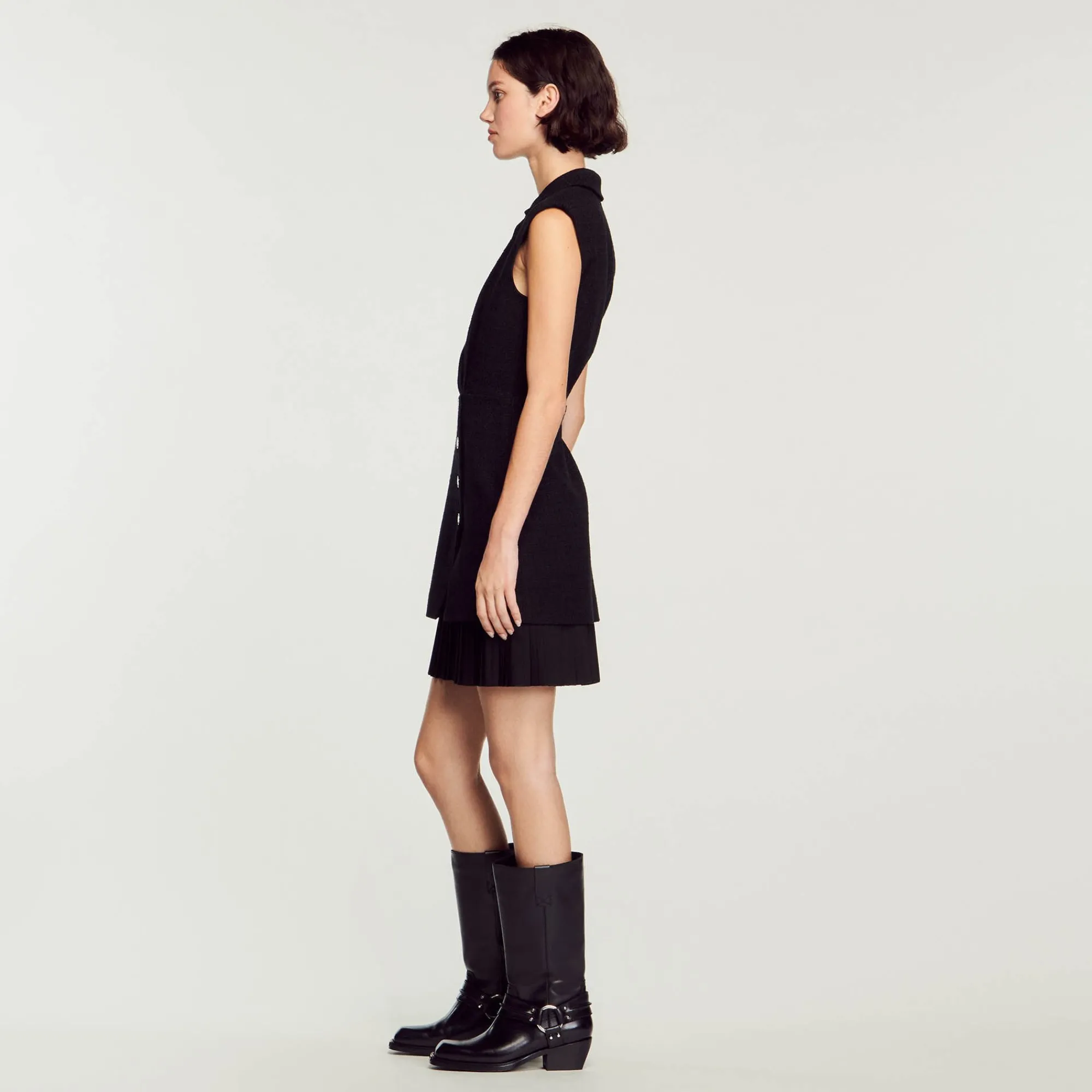 Robes*SANDRO Robe Plissée En Tweed Noir