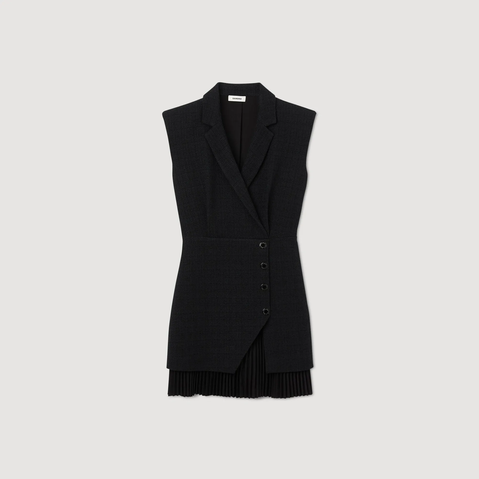 Robes*SANDRO Robe Plissée En Tweed Noir
