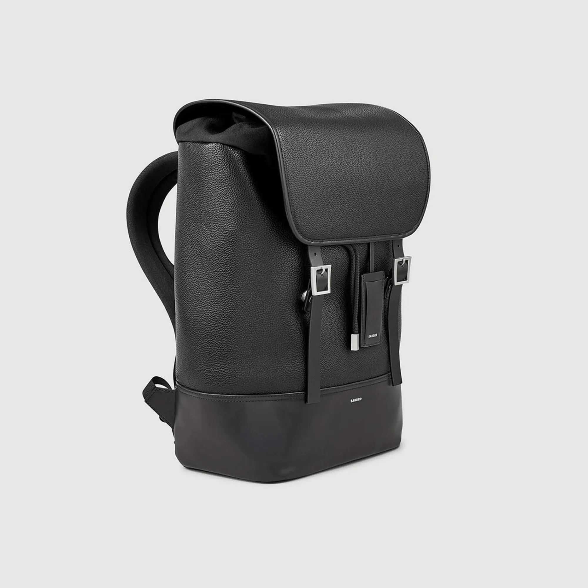 Sacs À Dos*SANDRO Sac à Dos En Toile Et Cuir Noir