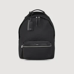 Sacs À Dos*SANDRO Sac à Dos En Toile Et Cuir Noir