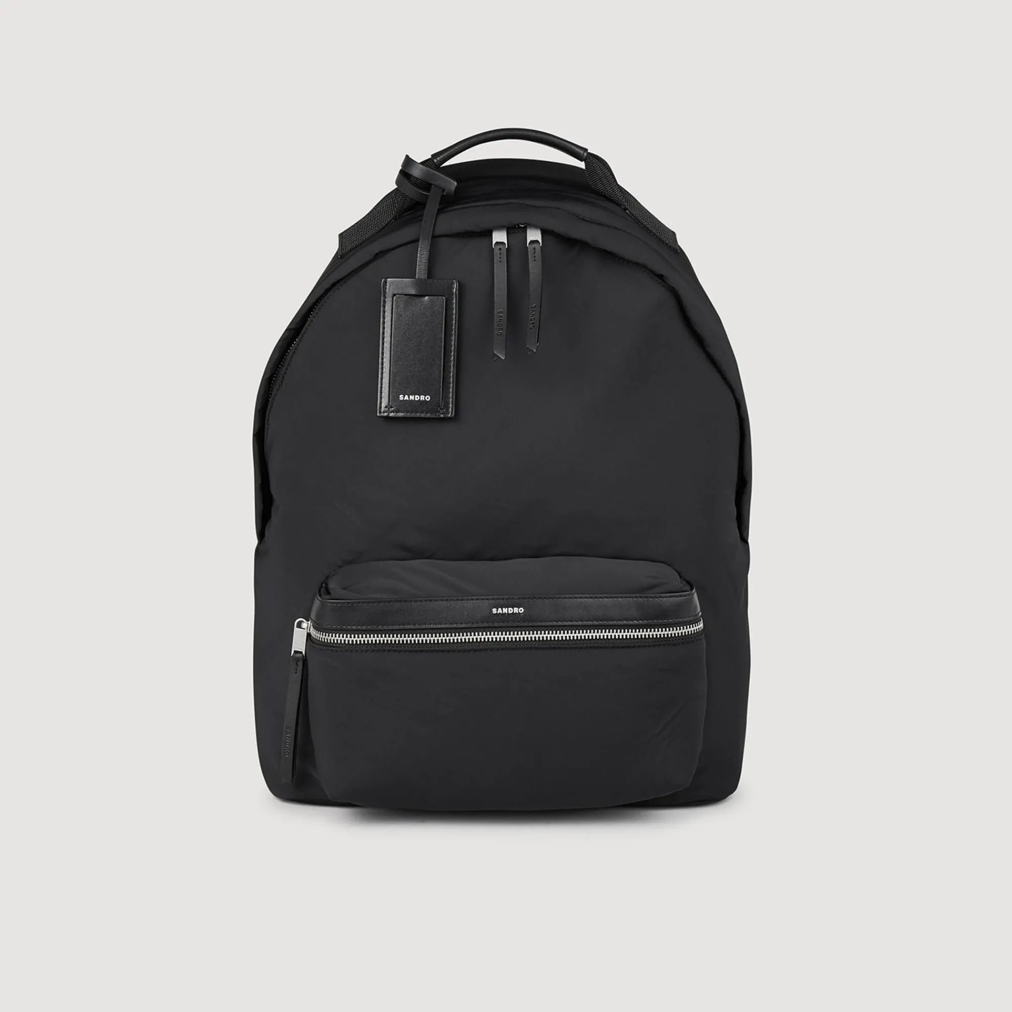 Sacs À Dos*SANDRO Sac à Dos En Toile Et Cuir Noir