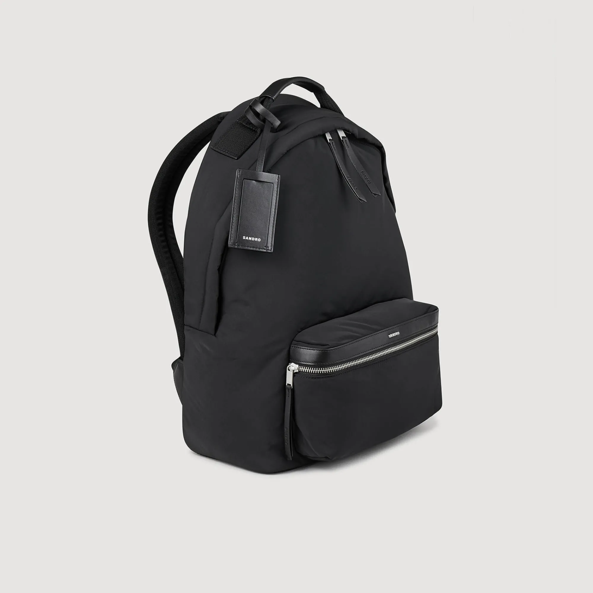 Sacs À Dos*SANDRO Sac à Dos En Toile Et Cuir Noir