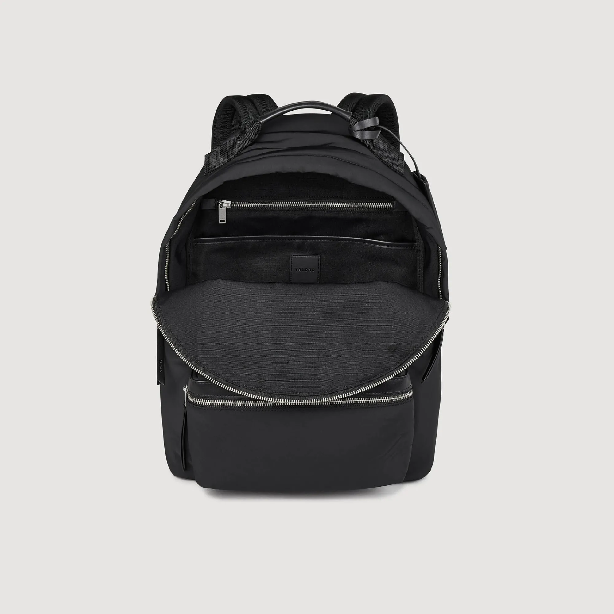 Sacs À Dos*SANDRO Sac à Dos En Toile Et Cuir Noir