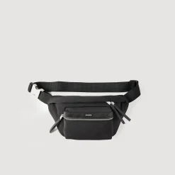 Mini Sacs*SANDRO Sac Banane En Toile Et Cuir Noir