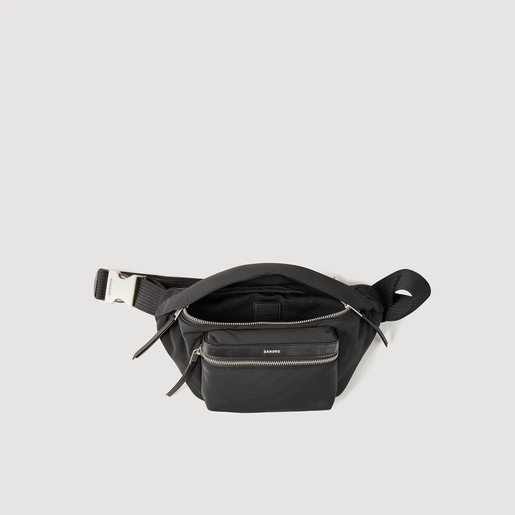 Mini Sacs*SANDRO Sac Banane En Toile Et Cuir Noir