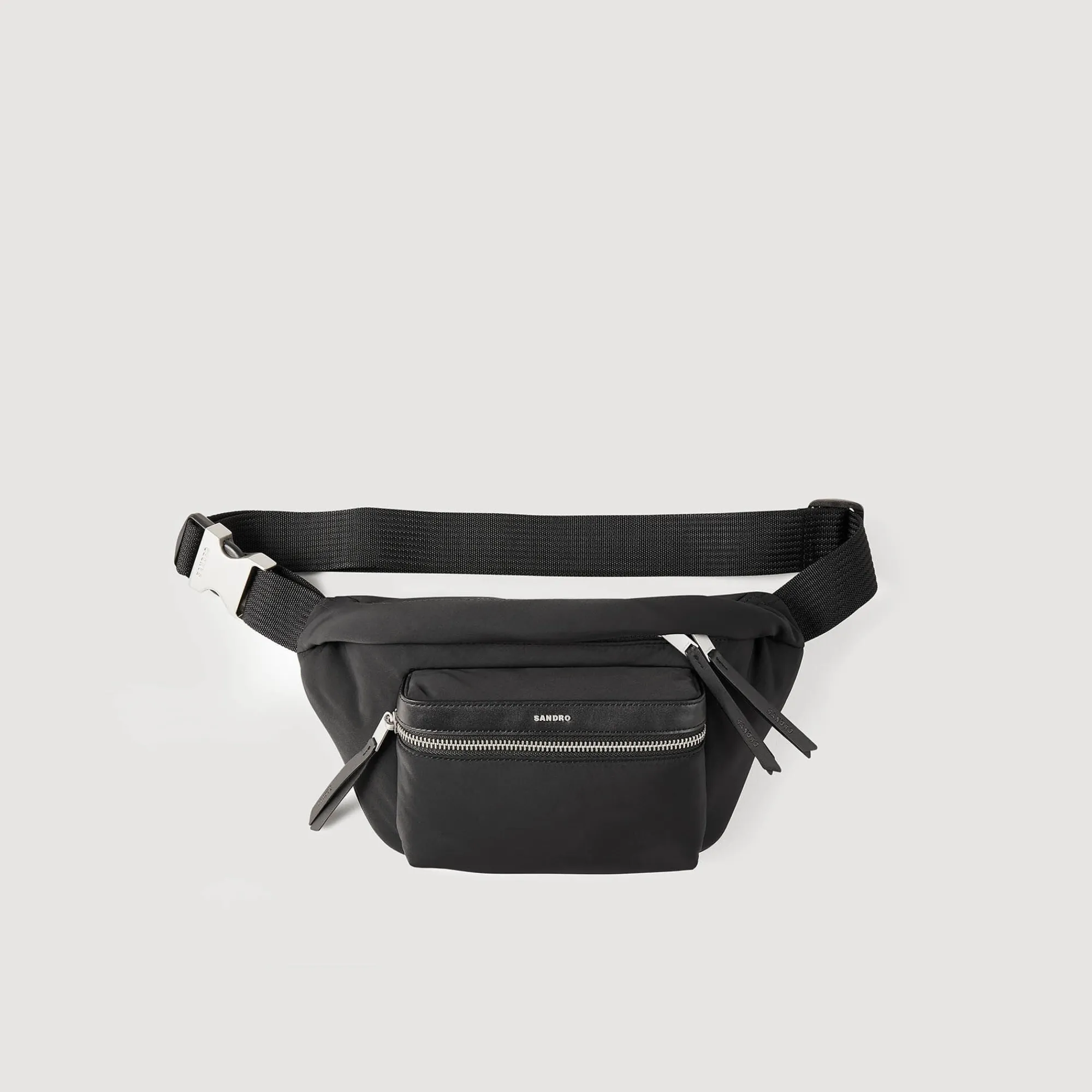 Mini Sacs*SANDRO Sac Banane En Toile Et Cuir Noir