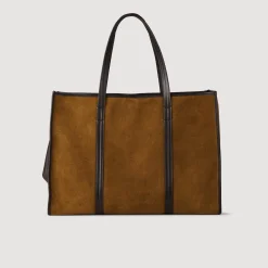 Sacs Cabas|Sacs Porté Épaule*SANDRO Sac Cabas En Cuir Suédé Camel