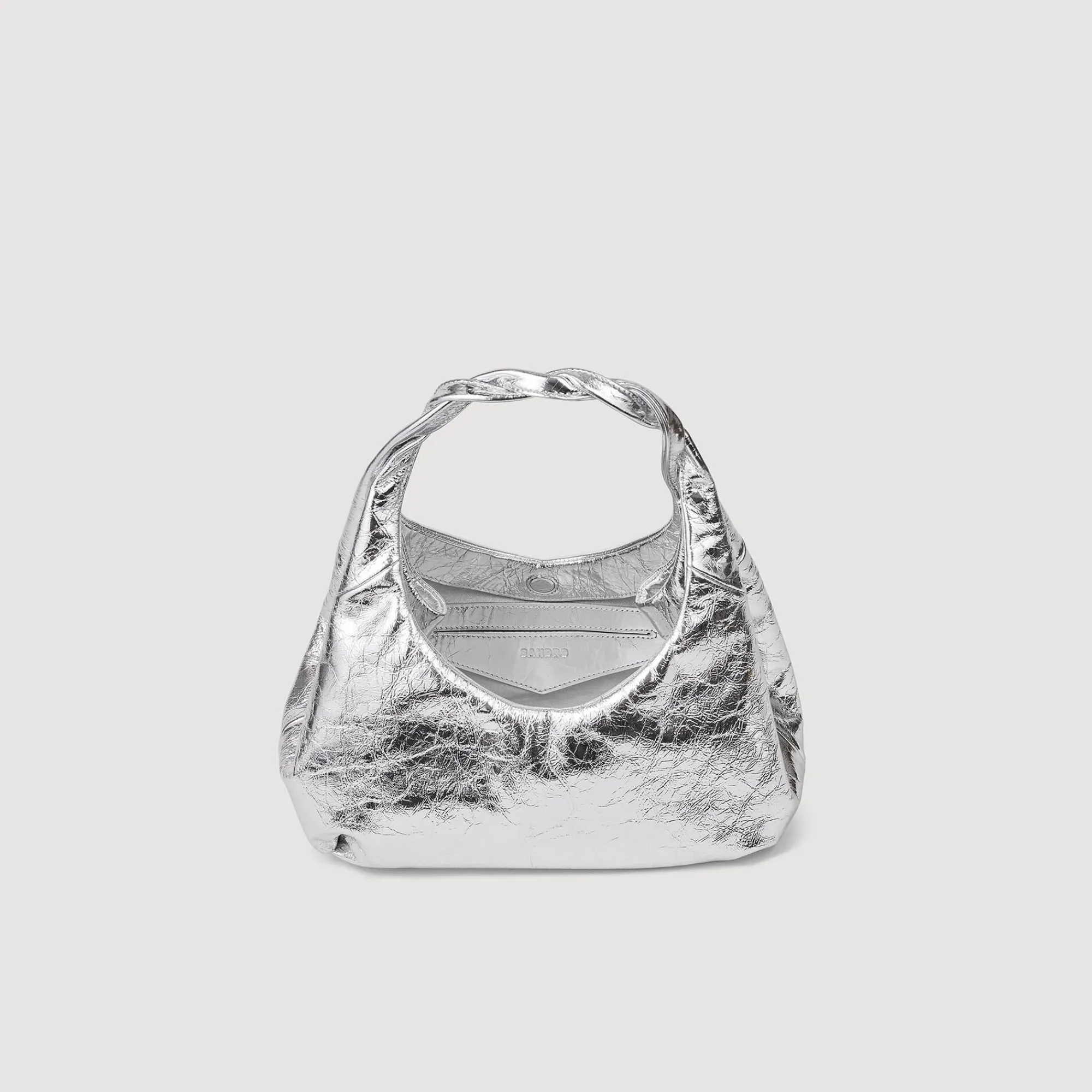 Sacs Porté Épaule*SANDRO Sac En Cuir Métallisé Argent