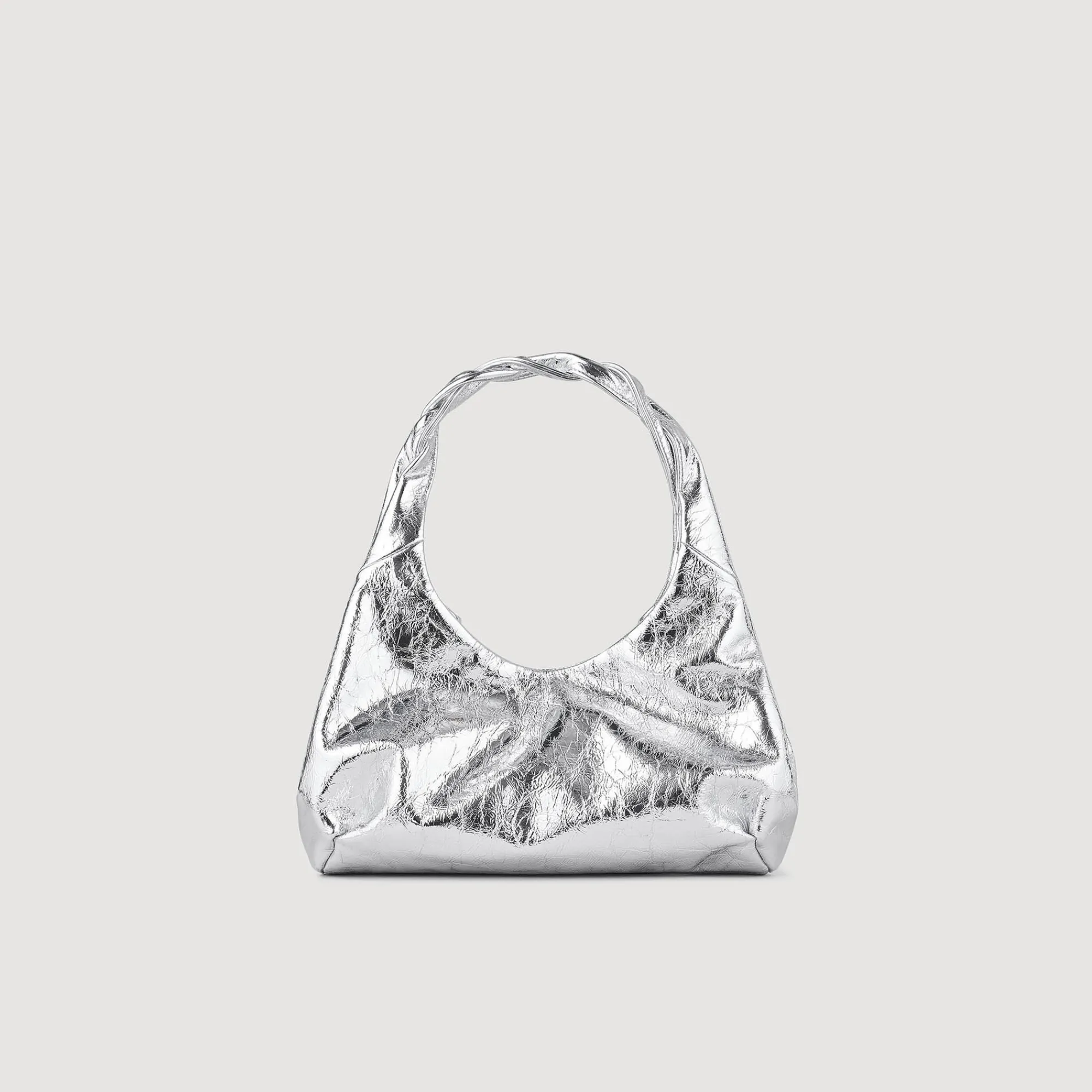 Sacs Porté Épaule*SANDRO Sac En Cuir Métallisé Argent