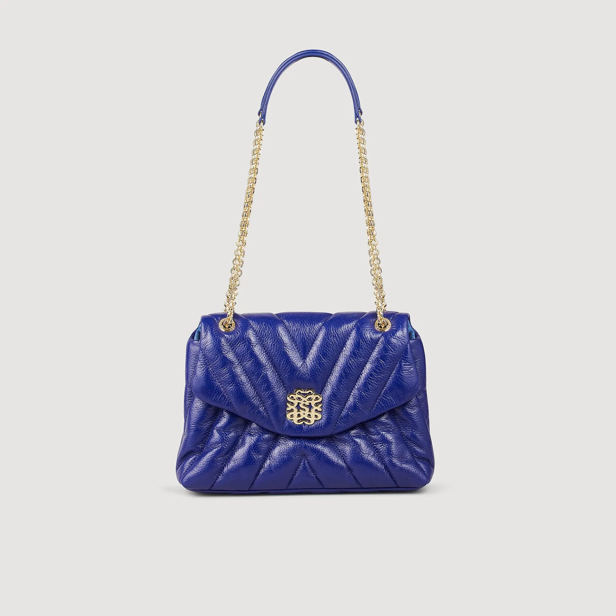 Sacs Porté Épaule|Sacs À Bandoulière*SANDRO Sac Mila En Cuir Grainé Matelassé Bleu marine