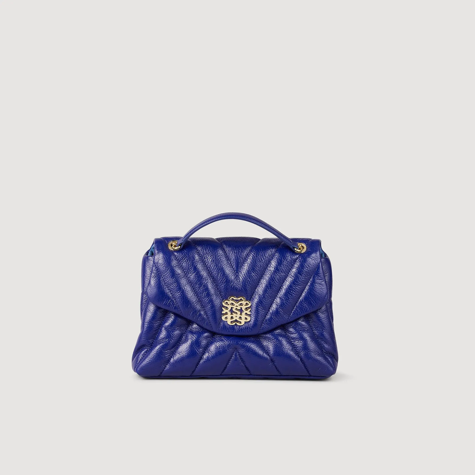 Sacs Porté Épaule|Sacs À Bandoulière*SANDRO Sac Mila En Cuir Grainé Matelassé Bleu marine