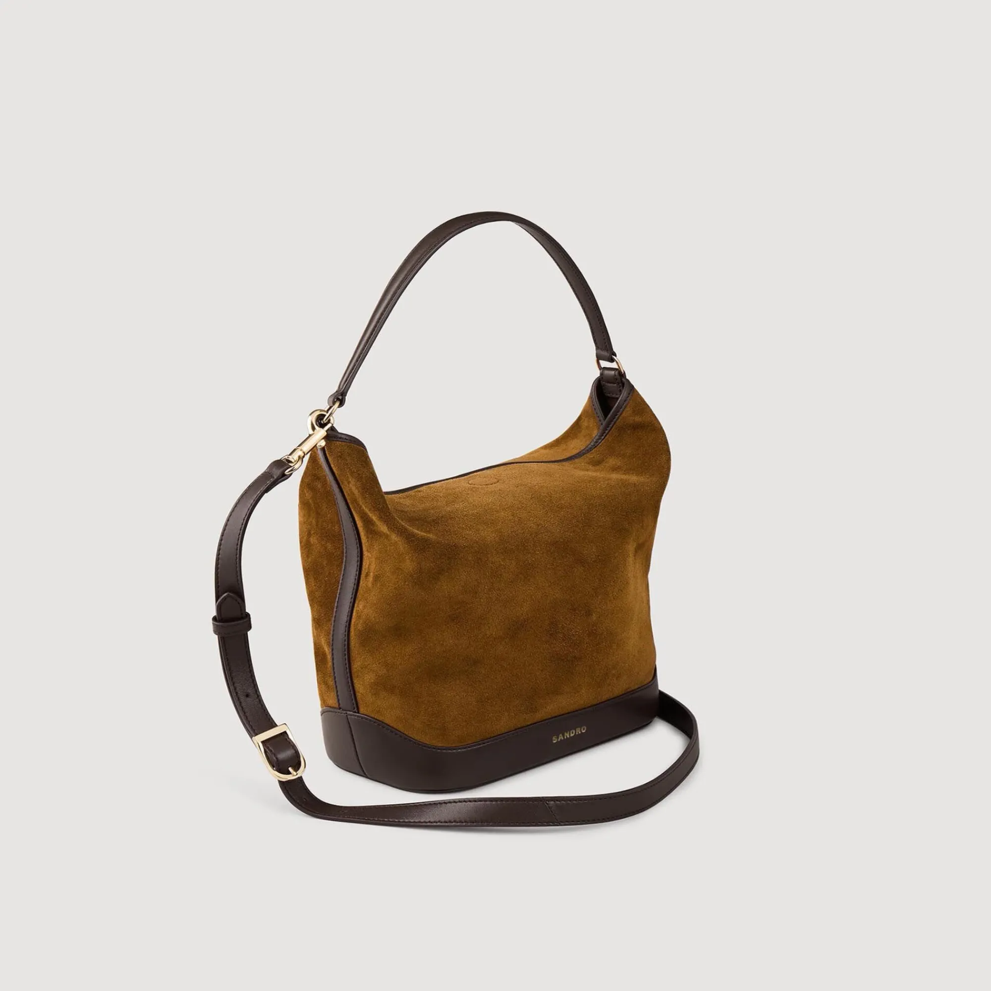 Sacs Porté Épaule|Sacs À Bandoulière*SANDRO Sac Seau TANGOSO En Suède Et Cuir Camel