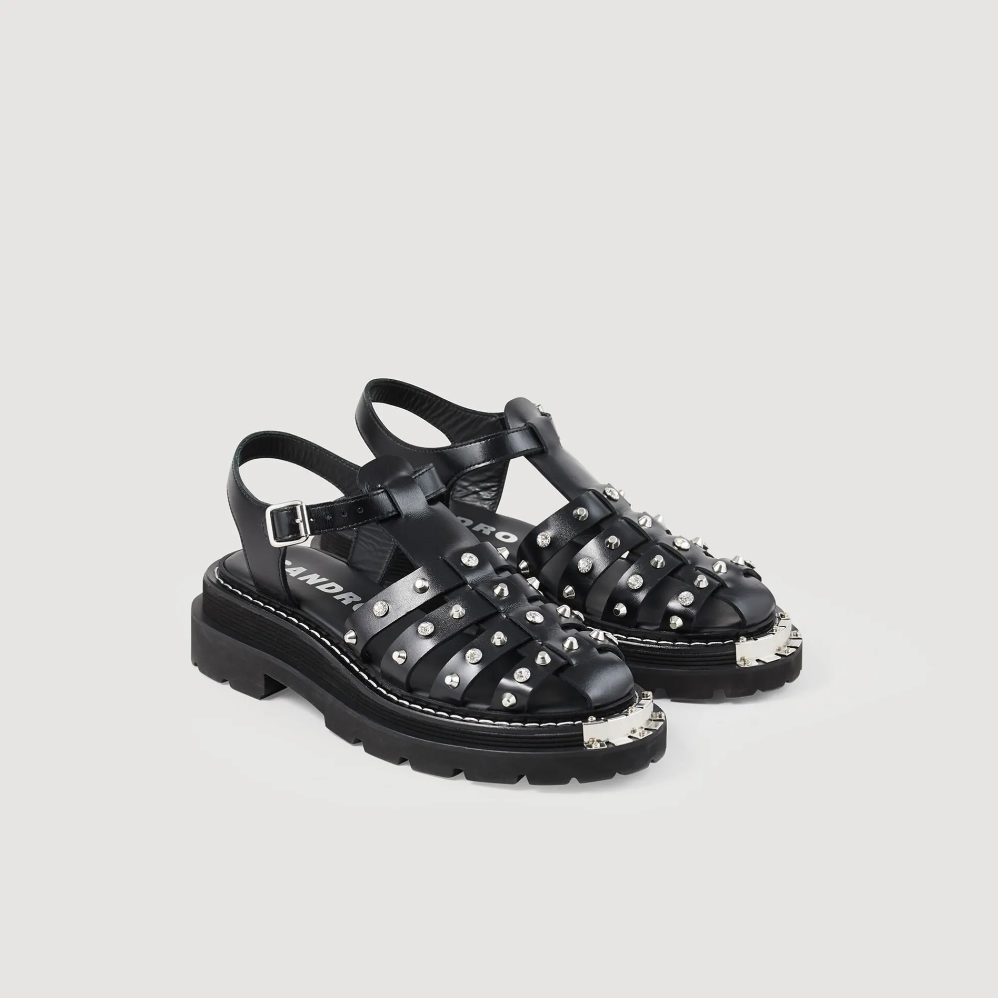 Sandales*SANDRO Sandales Olys Cloutées En Cuir Noir