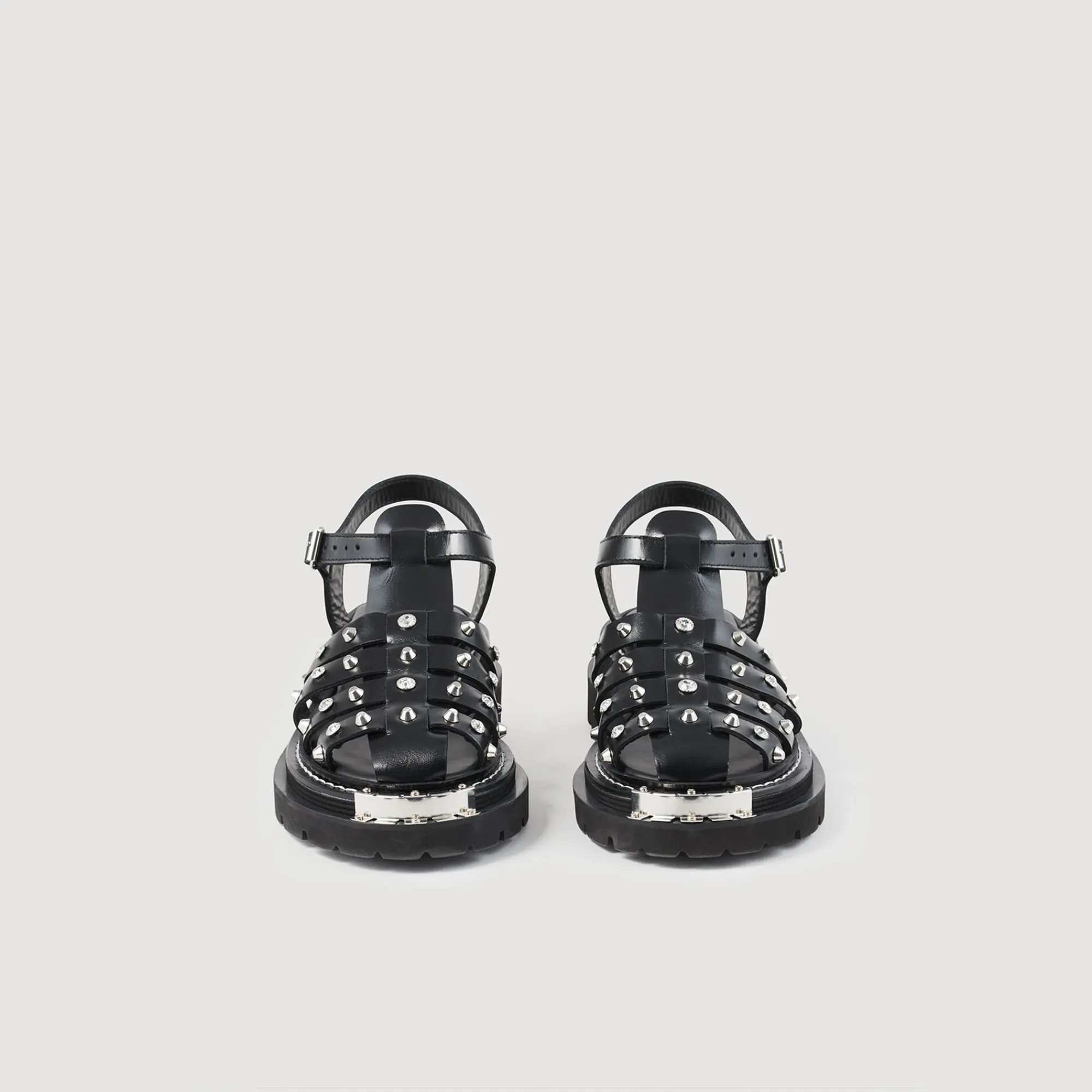 Sandales*SANDRO Sandales Olys Cloutées En Cuir Noir