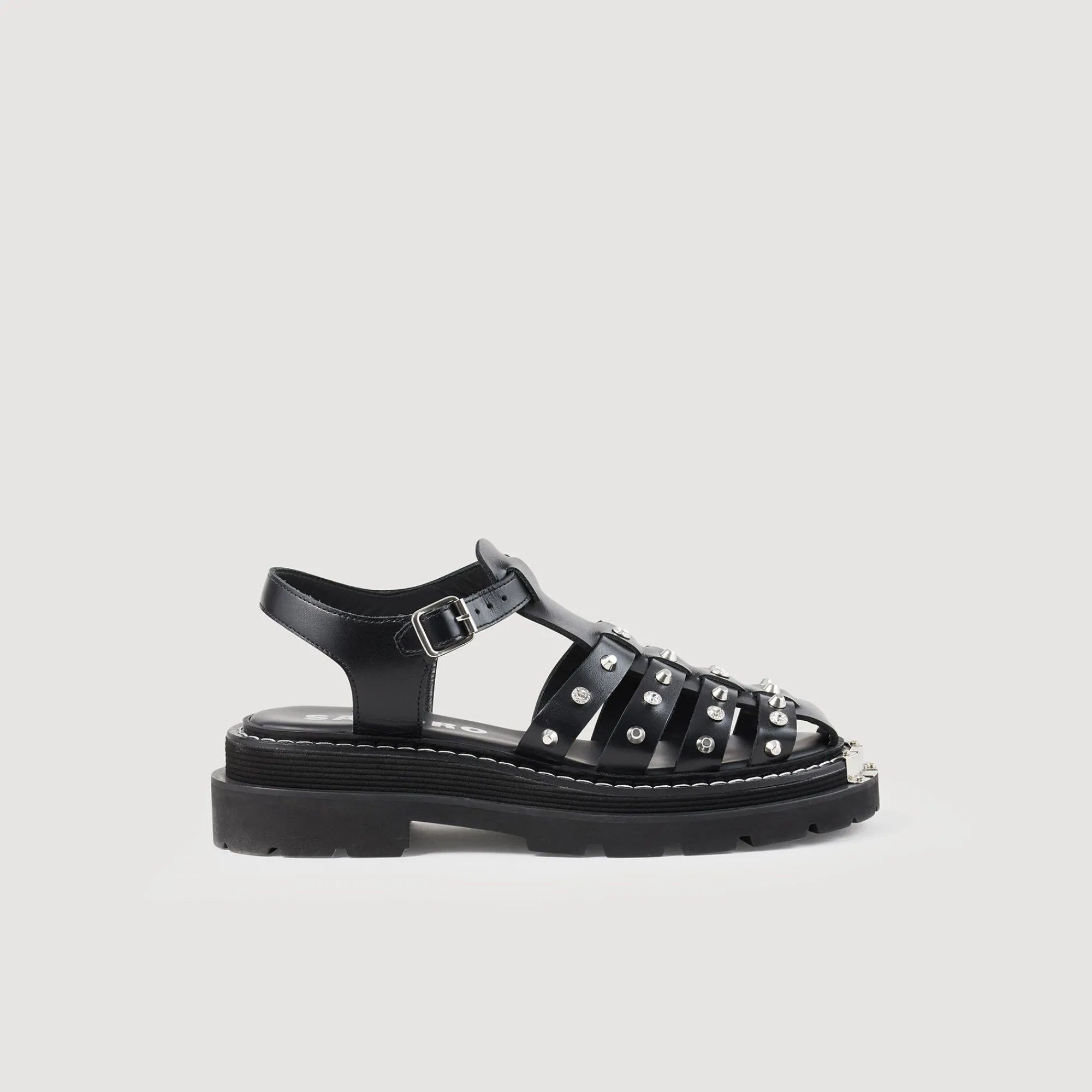 Sandales*SANDRO Sandales Olys Cloutées En Cuir Noir