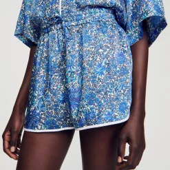 Ensembles|Jupes & Shorts*SANDRO Short à Imprimé Fleuri Bleu / Blanc
