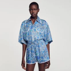 Ensembles|Jupes & Shorts*SANDRO Short à Imprimé Fleuri Bleu / Blanc