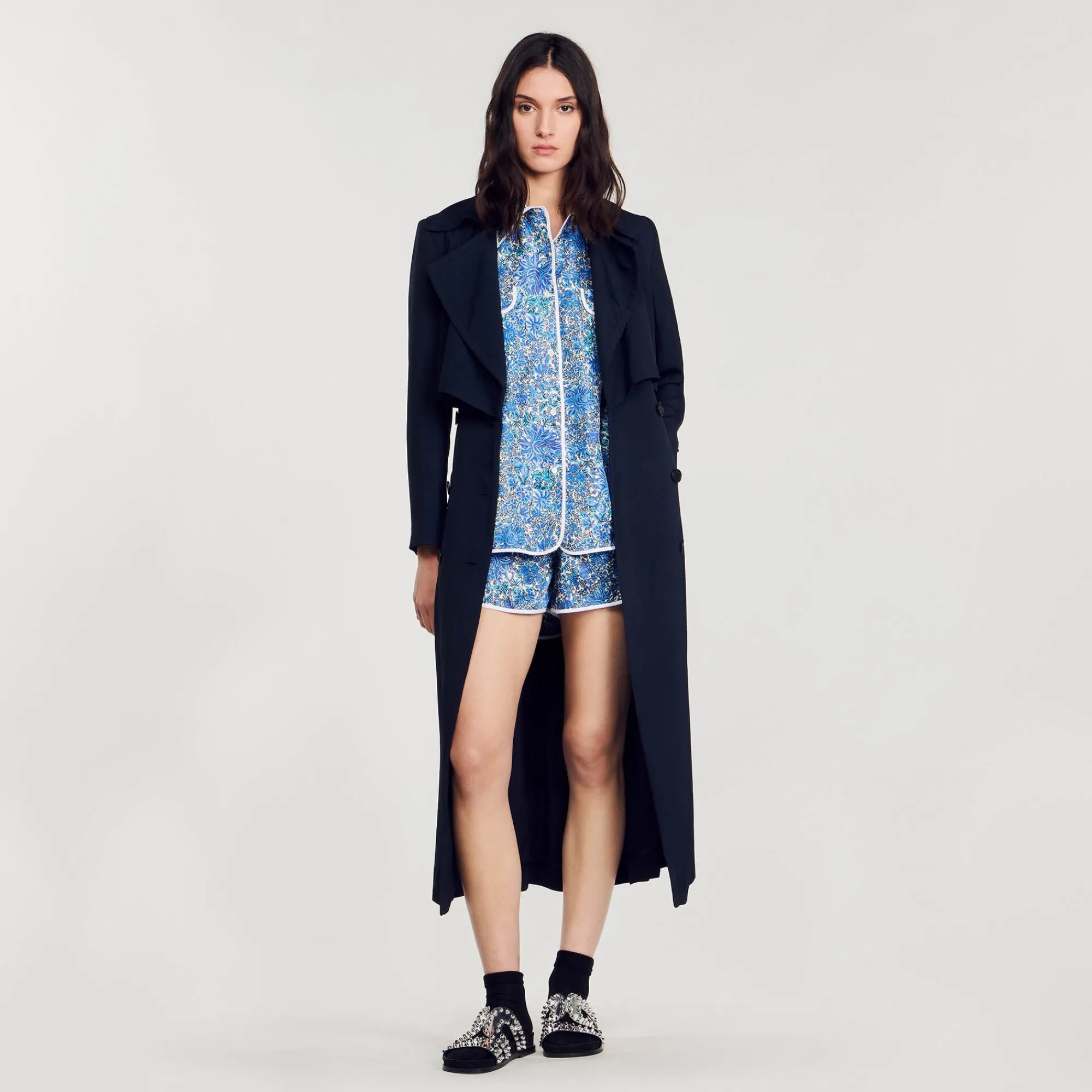Ensembles|Jupes & Shorts*SANDRO Short à Imprimé Fleuri Bleu / Blanc