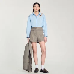 Costumes|Jupes & Shorts*SANDRO Short à Motifs Chevrons Orné De Strass Beige