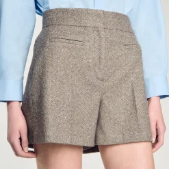 Costumes|Jupes & Shorts*SANDRO Short à Motifs Chevrons Orné De Strass Beige