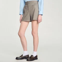 Costumes|Jupes & Shorts*SANDRO Short à Motifs Chevrons Orné De Strass Beige