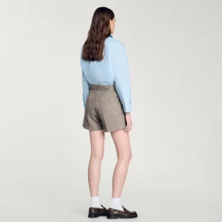 Costumes|Jupes & Shorts*SANDRO Short à Motifs Chevrons Orné De Strass Beige